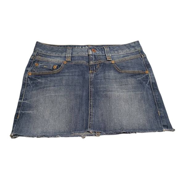 Guess Jeans Faded Blue Denim Cut Off Stretch Skirt • 6 Pockets - Picture 1 of 8